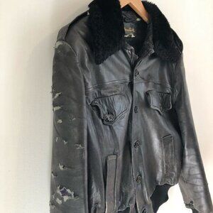 Destroyed Vintage 80s Pierre Cardin Men's Size 42 Leather Bomber Jacket Grunge